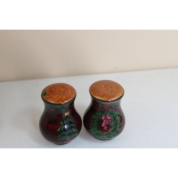 Lang & Wise Christmas Salt Pepper Set Vintage 2002 Ceramic Holiday Xmas - Picture 2 of 4